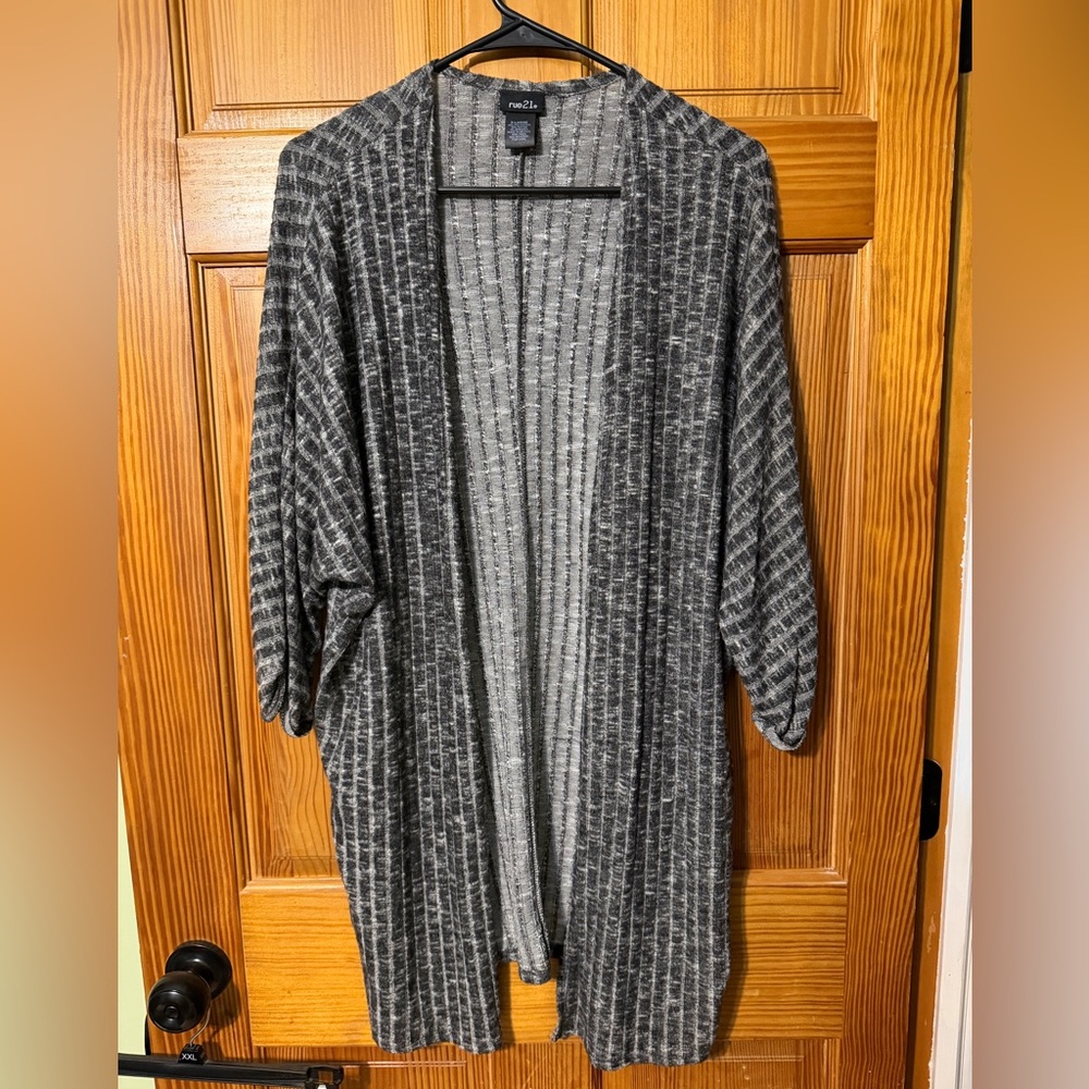 Rue21 Charcoal Striped Cardigan